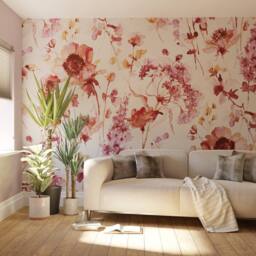 Superfresco Easy Watercolour Floral Pink Blue Print To Order 3m x 2.8m Mural - thumbnail 1