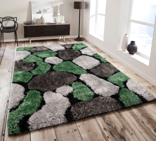 Home Republic Pebbles Carved Shaggy Textured Fluffy Rug in Emerald - Size: 120 cm x 170 cm - image 1