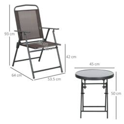 OUTSUNNY Patio Bistro Set Folding Chairs & Coffee Table for Balcony in Brown - thumbnail 3