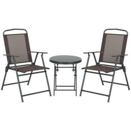 OUTSUNNY Patio Bistro Set Folding Chairs & Coffee Table for Balcony in Brown - thumbnail 2