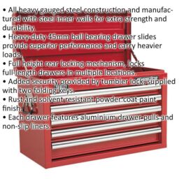 Loops 660 x 315 x 425mm RED 5 Drawer Topchest Tool Chest Lockable Storage Unit Cabinet - thumbnail 2