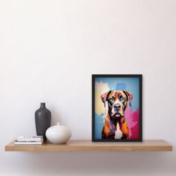 Artery8 Wall Art Print Brindle Boxer Dog Lover Gift Pet Portrait Blue Pink Orange Artwork Painting Art Framed - Size: A4 - thumbnail 4