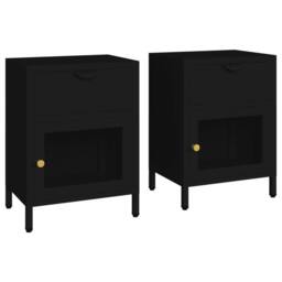 Berkfield Home Nightstands 2 pcs Black 40x30x54.5 cm Steel & Glass - thumbnail 3