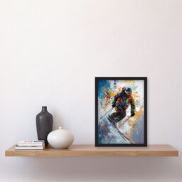 Artery8 Skier Skiing Down Slope Vibrant Splat Art Painting Artwork Framed Wall Art Print A4 in Black - thumbnail 2