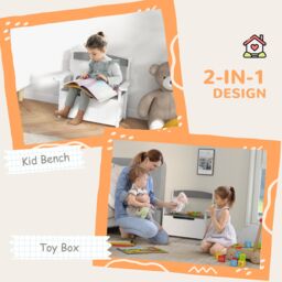 AIYAPLAY 2 in 1 Toy Box for Kids with Safety Lid for Bedroom, Nursery in Grey - thumbnail 4