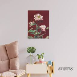 "Artery8 Pink Herbaceous Peony Flower Canvas Wall Art Print Ogawa Kazumasa in Red - Size: W18"" x H24""" - thumbnail 3