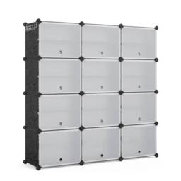 KORVIXA Black 12 PCS Portable Plastic Shoe Cabinet with Door - Size: 100 cm - thumbnail 4