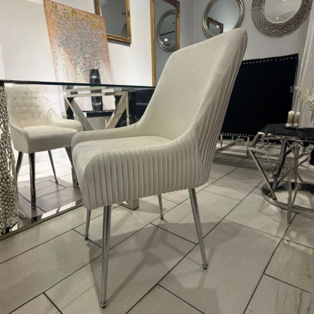HOME LUXE INTERIOR Marco Dining Chair Brushed Velvet Mink - Sold In Pairs in Cream - Size: 1 Seater - image 1
