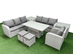 Fimous 9 Seater Poly Rattan Outdoor Garden Furniture Adjustable Lifting Dining or Coffee Table Sofa Set Patio 3 Seater Sofa Reclining Chair 3 Seater - thumbnail 2