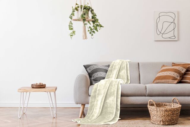 Smart Living Luxury Thick Faux Fur Mink Throw Blanket - Soft Fleece for Sofa & Bed in Cream - Size: 200 cm x 240 cm - image 1