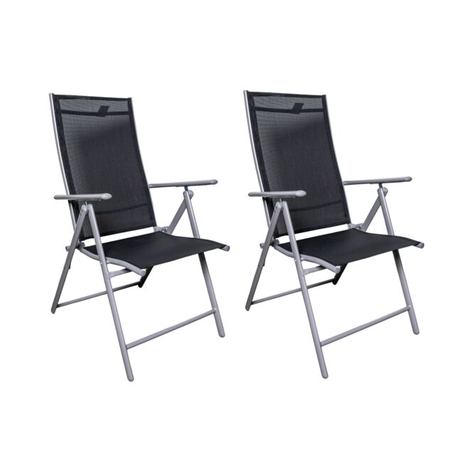 Samuel Alexander Set of 2 Outdoor Garden Patio Multi Position Reclining Folding Chair in Black & Silver in Grey - image 1