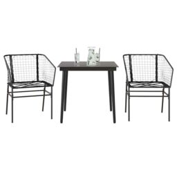 Berkfield Home 3 Piece Garden Dining Set Black Poly Rattan Glass
