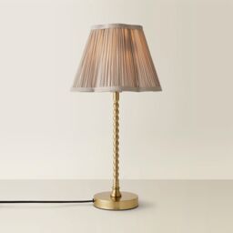 ValueLights Maeve Light Grey Pleat Faux Silk Scallop Shade Gold Bobbin Table Lamp with Bulb - thumbnail 6