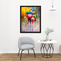 "Artery8 Wall Art Print Umbrellas In The Rain Painting Large Large Framed Wall Décor Art in Brown - Size: W18"" x H24""" - thumbnail 2