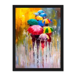 "Artery8 Wall Art Print Umbrellas In The Rain Painting Large Large Framed Wall Décor Art in Brown - Size: W18"" x H24""" - thumbnail 1