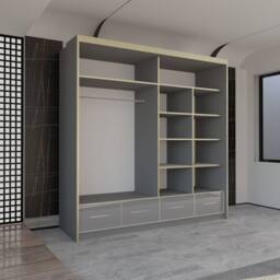 Sliding Wardrobes 4U Modern Gloss Wardrobe with LED Light & Mirror Doors 203×220cm in Grey - thumbnail 3
