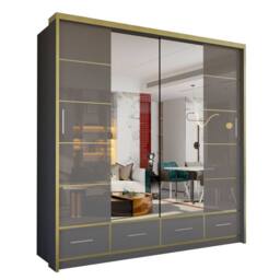 Sliding Wardrobes 4U Modern Gloss Wardrobe with LED Light & Mirror Doors 203×220cm in Grey - thumbnail 2