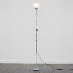 ValueLights Dalby Stem Uplighter Floor Lamp with Frosted Glass Shade with LED Bulb in Silver - thumbnail 3