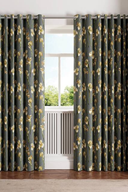 Ted Baker 'Wild Iris' Cotton Lined Curtains in Charcoal - Size: 228 cm width x 183 cm drop - image 1