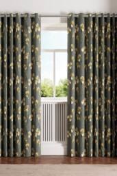 Ted Baker 'Wild Iris' Cotton Lined Curtains in Charcoal - Size: 228 cm width x 183 cm drop - thumbnail 1