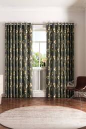 Ted Baker 'Wild Iris' Cotton Lined Curtains in Charcoal - Size: 228 cm width x 183 cm drop - thumbnail 4