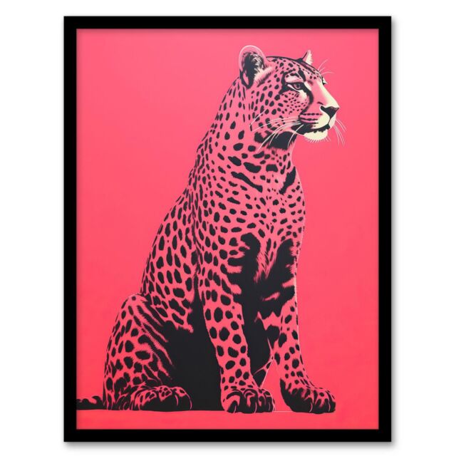 Wee Blue Coo Wall Art Print Watermelon Pink Cheetah Animal Bold Living Room Framed - Size: A4 - image 1