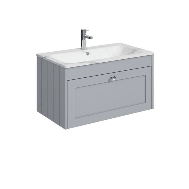 Balterley 800mm Wall Hung 1 Drawer Unit with Stone Basin 1 Tap Hole, Satin Grey - image 1