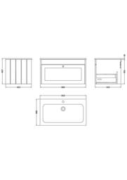Balterley 800mm Wall Hung 1 Drawer Unit with Stone Basin 1 Tap Hole, Satin Grey - thumbnail 2