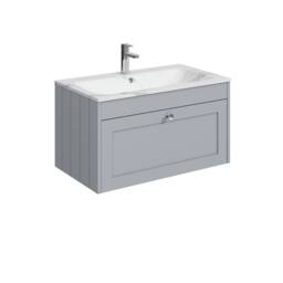 Balterley 800mm Wall Hung 1 Drawer Unit with Stone Basin 1 Tap Hole, Satin Grey - thumbnail 1