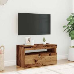 Berkfield Home TV Cabinet with LED Lights Old Wood 75x35x40 cm Engineered Wood in Brown - Size: 75 x 35 x 40 cm - thumbnail 4