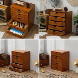 Kelvenix Vintage Chest of 5 Drawers Wooden Organiser Home Office in Brown - Size: 1000L - thumbnail 4