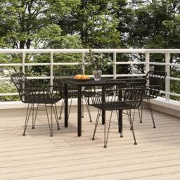 Berkfield Home Beautiful 5 Piece Garden Dining Set Black Poly Rattan - thumbnail 2