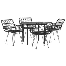 Berkfield Home Beautiful 5 Piece Garden Dining Set Black Poly Rattan - thumbnail 1