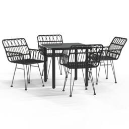 Berkfield Home Beautiful 5 Piece Garden Dining Set Black Poly Rattan - thumbnail 3