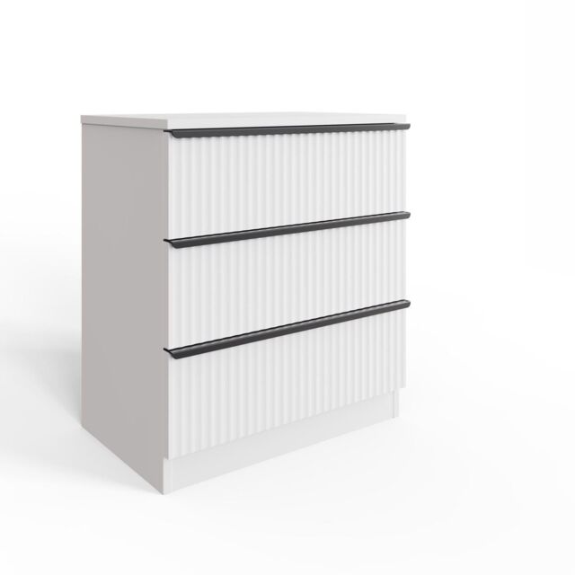 FWStyle White 3 Drawer Chest Of Drawers Scalloped Ripple Effect - image 1
