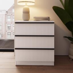 FWStyle White 3 Drawer Chest Of Drawers Scalloped Ripple Effect - thumbnail 3