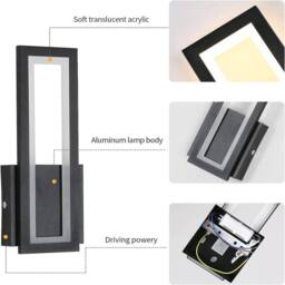 EONLION Modern LED Wall Light Warm White Acrylic Indoor Wall Lamp Black - thumbnail 3