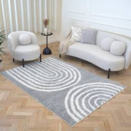 THE RUGS Moodi Rainbow Design Shaggy Soft High Pile Living Room Rug Runner in Grey - Size: 80 cm x 150 cm - thumbnail 8