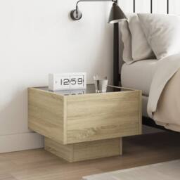 Berkfield Home Bedside Table with Infinity LED Sonoma Oak 40x40x30 cm in Natural - Size: 40 x 40 x 30 cm - thumbnail 4