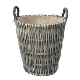 Red Hamper Wicker Tall Grey Round Hessian Lined Log Basket - thumbnail 1