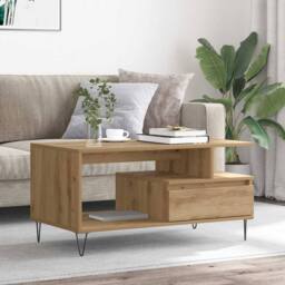 Berkfield Home Coffee Table Artisan Oak 90x49x45 cm Engineered Wood in Brown - Size: 90 x 49 x 45 cm - thumbnail 2