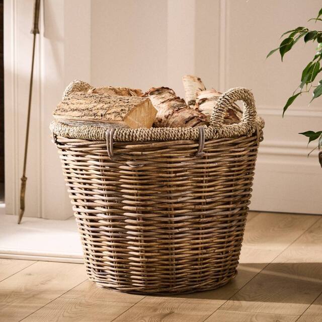 Dibor Traditional Natural Rattan & Seagrass Log Basket H41 x W53cm - image 1