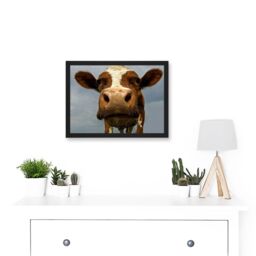 Artery8 Funny Cow Farm Animal Close Up A4 Artwork Framed Wall Art Print in Black - thumbnail 2