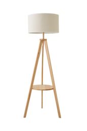 ValueLights Morrigan Natural Wood Tripod Floor Lamp with Linen Trimmed Drum Shade in White - thumbnail 6