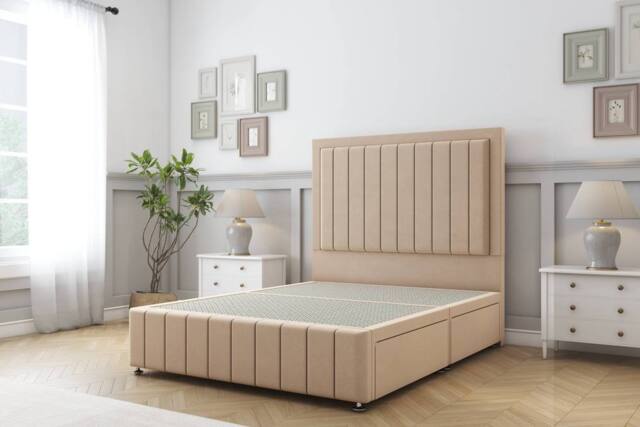 "Sloomy Pemberton Plush Divan Base 2 Drawers-54"" Headboard & 12"" Footboard in Stone - Size: Super King" - image 1