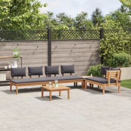 Berkfield Home 5 Piece Garden Dining Set with Cushions - Solid Teak Wood in Brown - thumbnail 4