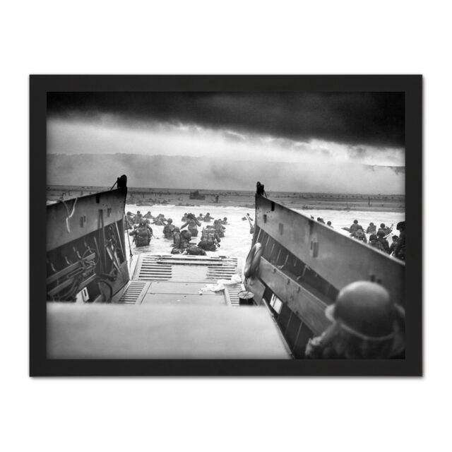 "Artery8 Wall Art Print Sargent WWII War US Soldiers Into Jaws Death D-day 1944 Photo Large Framed Wall Décor Art in White - Size: W18"" x H24""" - image 1