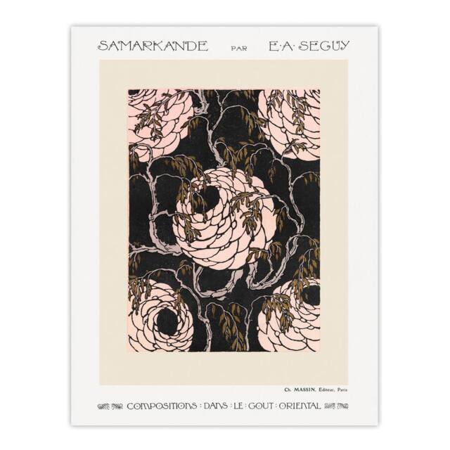 "Artery8 Vintage Art Deco Flower Pattern Vintage Wall Art Print Seguy in Beige - Size: W12"" x H16""" - image 1