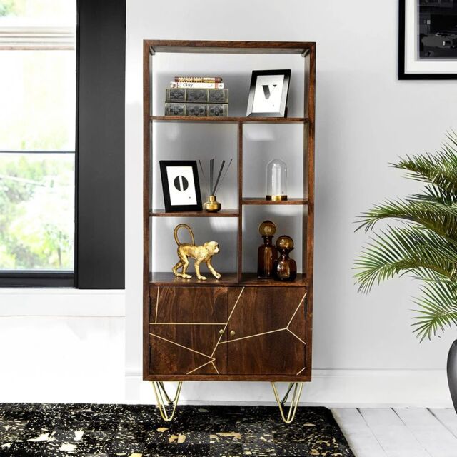 IH Design Jusleen Solid Mango Wood Large Bookcase 2 Door in Brown - image 1