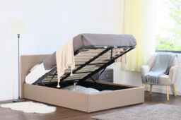 Comfy Living Ltd Linen Fabric Gas Lift Ottoman Bed in Light Brown - Size: Double - thumbnail 1